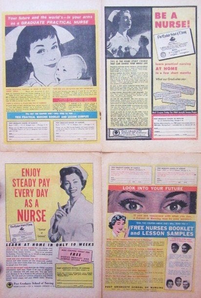 45 VS advertenties reclames verpleegster - Jaren 50 60 nurse, Ophalen of Verzenden, Gebruikt, Overige typen