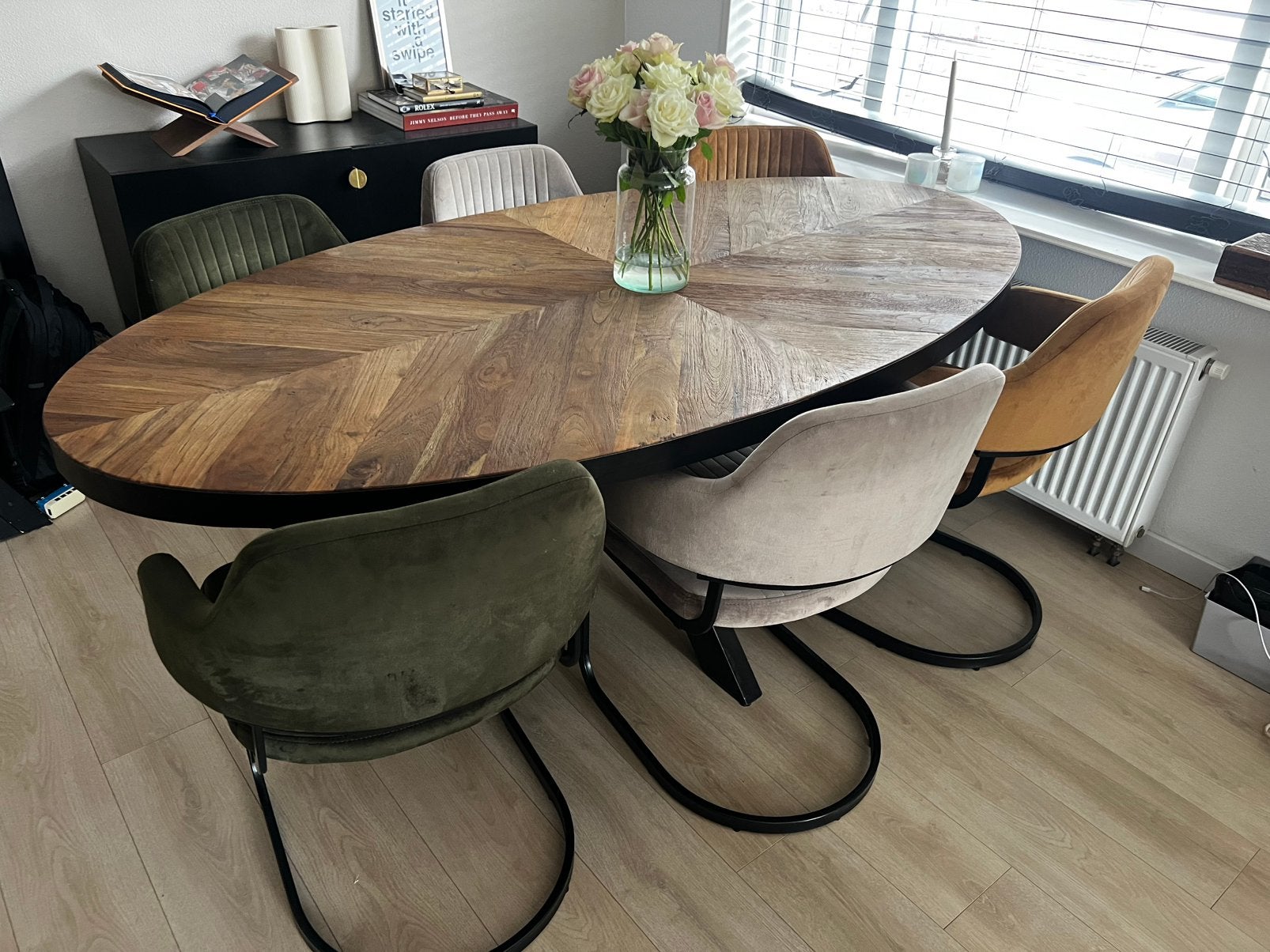 Set 6 eetkamerstoelen velvet, Ophalen, Overige kleuren, Zo goed als nieuw, Metaal