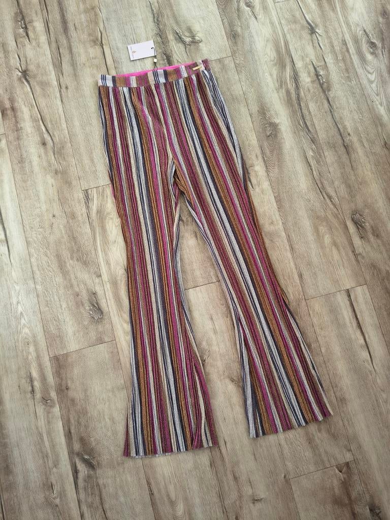 Prachtige nieuwe zilver roze glitter flared pants, maat L., Kleding | Dames, Broeken en Pantalons, Onb, Maat 42/44 (L), Ophalen of Verzenden