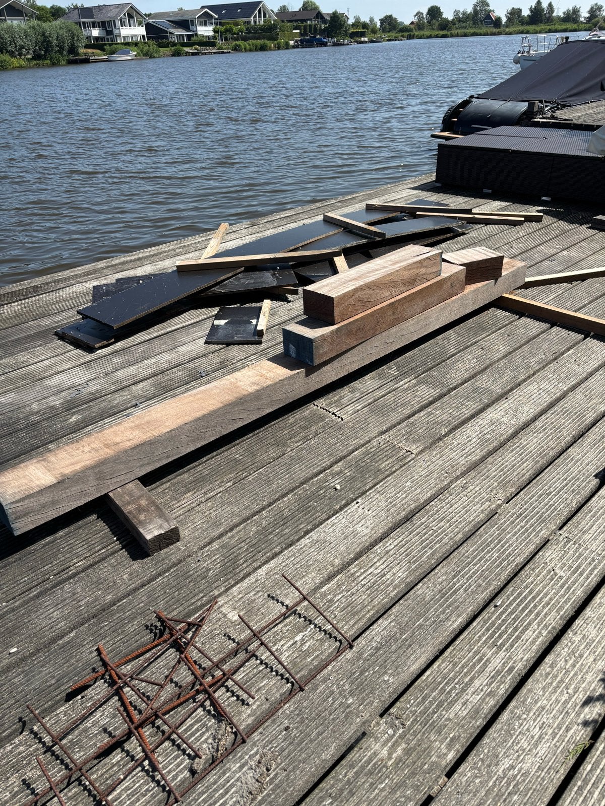 Hardhouten balken (Azobé), Doe-het-zelf en Verbouw, Hout en Planken, Ophalen, Gebruikt, 250 tot 300 cm, 50 mm of meer