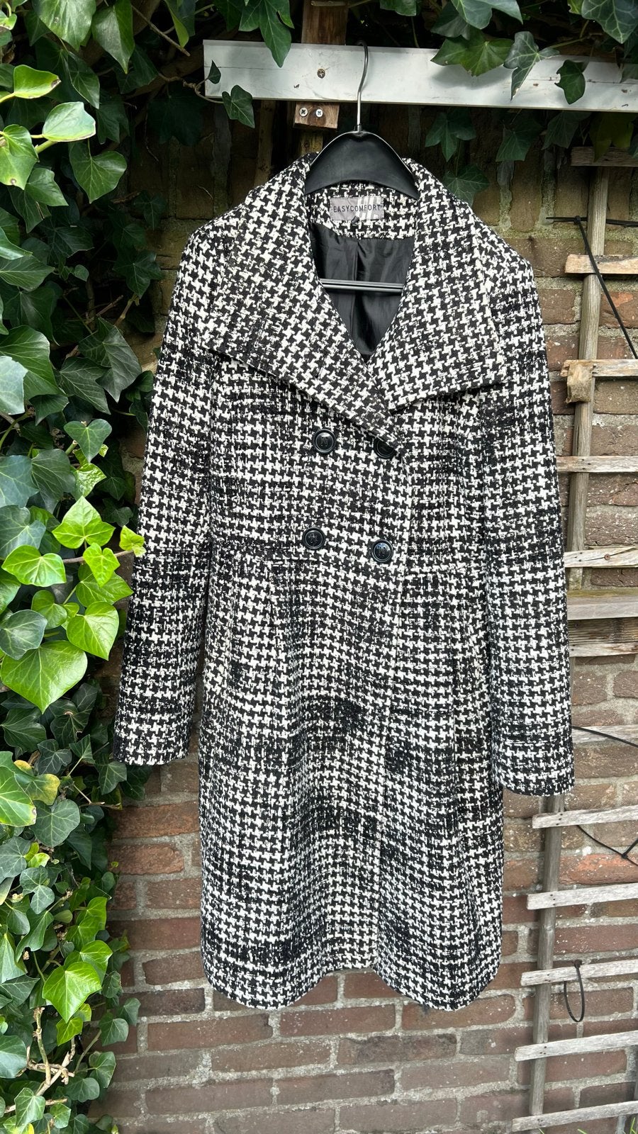 Easycomfort Zwart-wit Pied-de-poule Jas Maat 36 (S), Ophalen, Gedragen, Maat 36 (S), Zwart