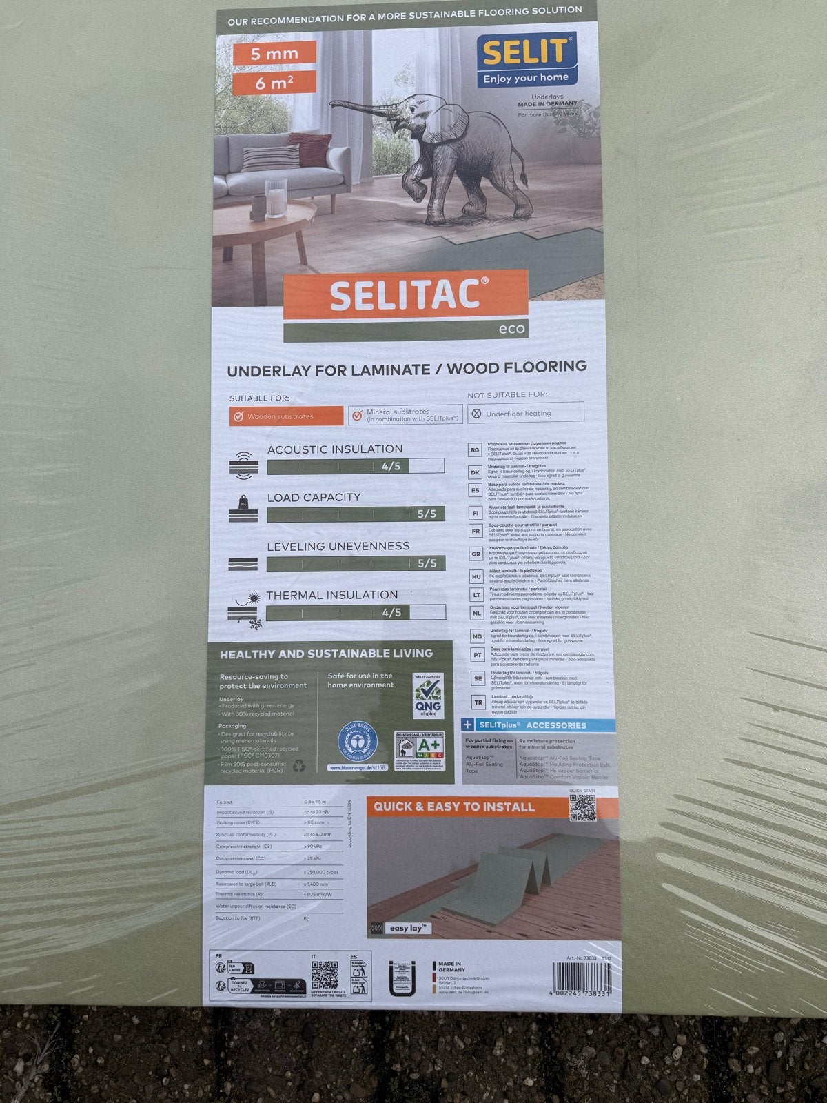 Selitac Eco Ondervloerplaten 5mm - 6m² voor Laminaat/Hout, Ophalen, Overige typen, Nieuw, Minder dan 50 cm