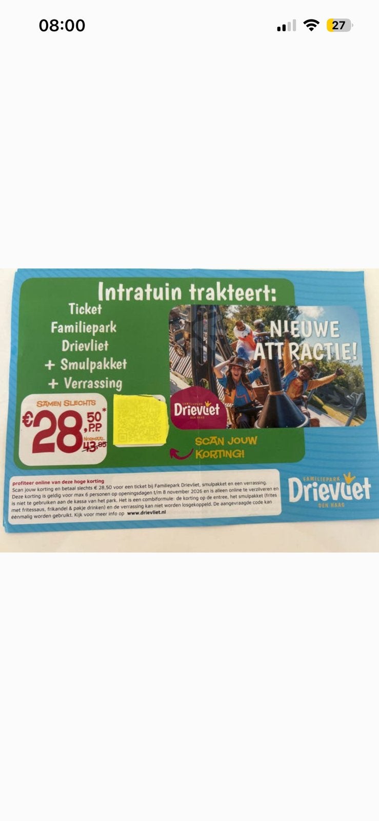 Drievliet QR Korting code voor Max 6 personen, Drie personen of meer, Kortingskaart