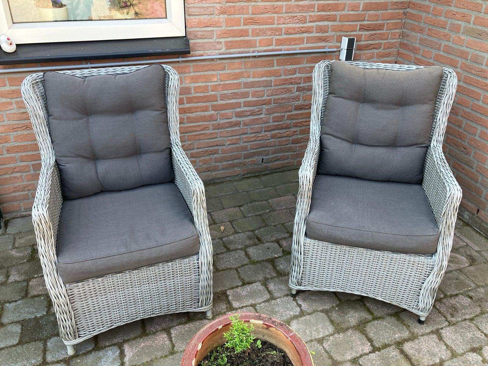 Luxe Wicker Tuinstoelen Set met Kussens (4 stuks), Ophalen, Zo goed als nieuw, Wicker