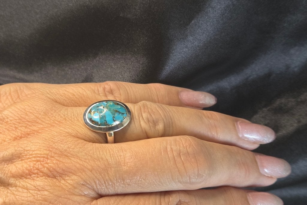 Zilveren ring met edelsteen koper turkooise. 2026/666, Overige kleuren, ., Nieuw, Ophalen of Verzenden