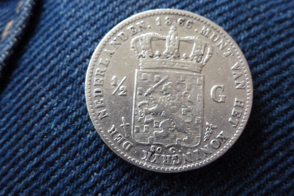 Willem 3 -  zeldzame oude 1/2 gulden 1866 zf-/zf (n 8, Postzegels en Munten, Munten | Nederland, ½ gulden, Koning Willem III, Zilver