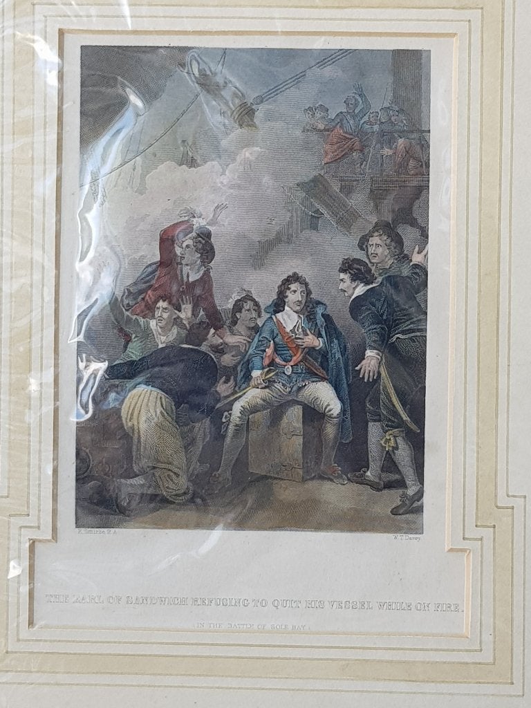 Mooie originele antieke militaria ets uit Engeland 28,5 cm., 1800 - 1899, Ets, Militair, Handgekleurd