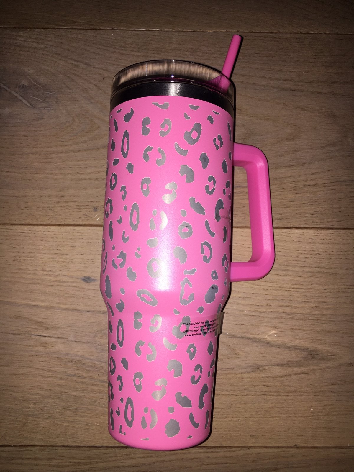 Nieuwe roze tumbler / drinkfles/ bidon met panterprint, Sport en Fitness, Bidons, Ophalen of Verzenden, Nieuw