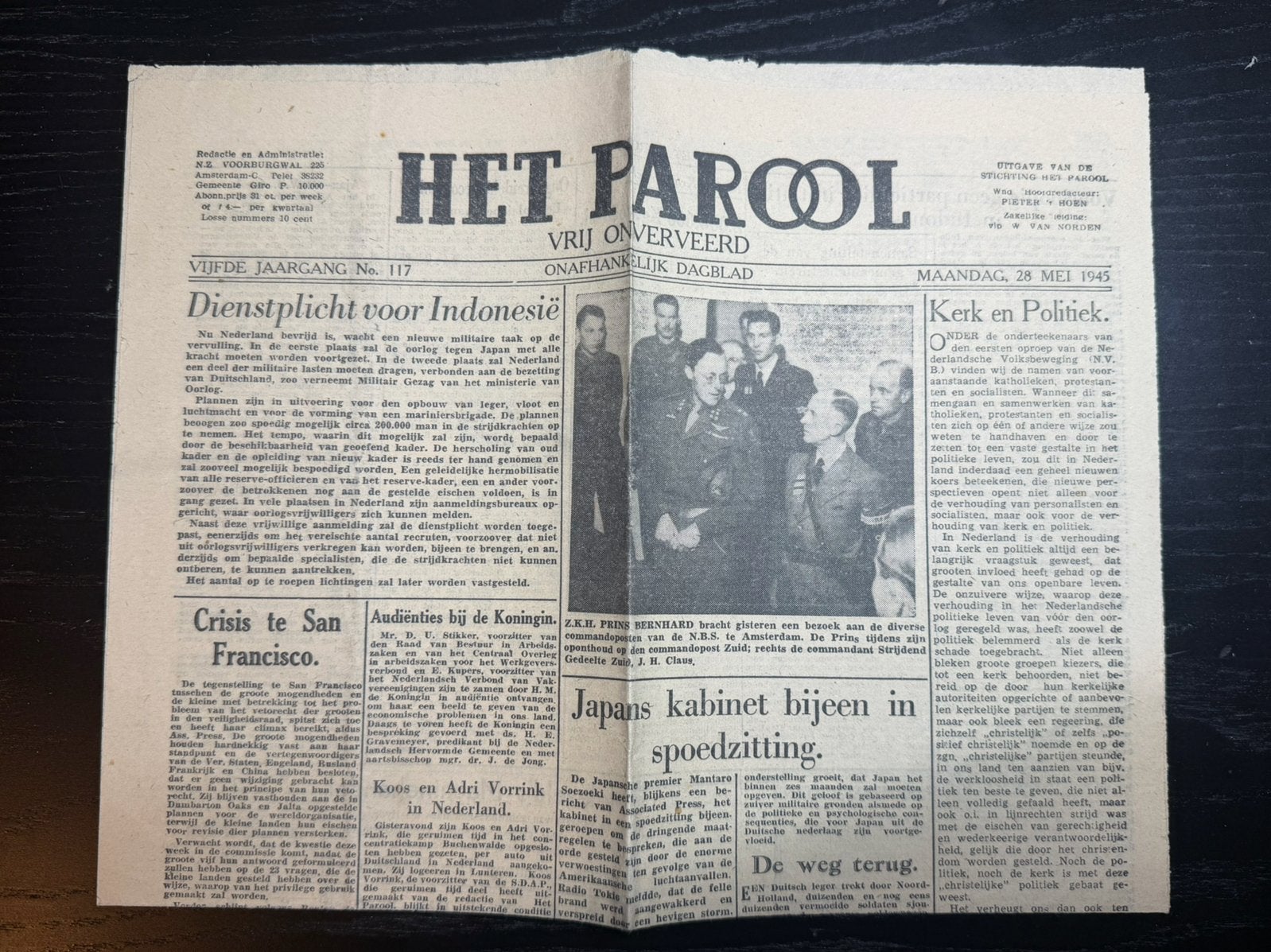 Krantje Het Parool 28 april 1945, Verzenden, Nederland, Boek of Tijdschrift