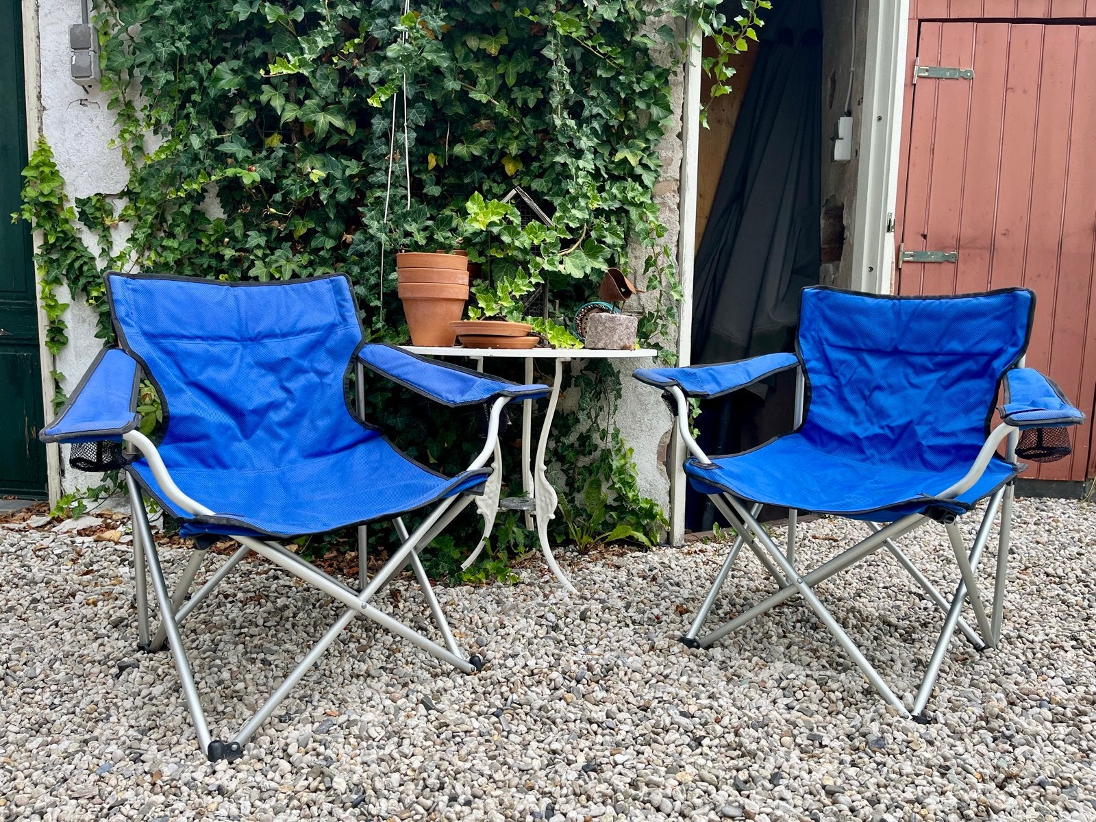 2x Blauwe opvouwbare campingstoelen met draagtas, Ophalen, Gebruikt, Campingstoel