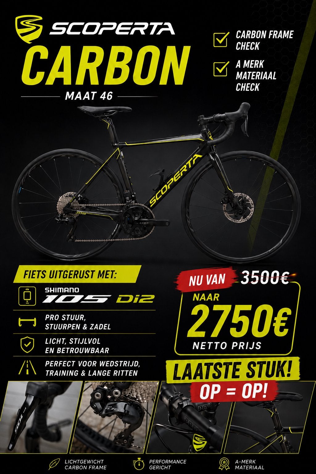 Racefiets maat 46, Fietsen en Brommers, Fietsen | Racefietsen, Carbon, Nieuw, Minder dan 49 cm, Meer dan 20 versnellingen
