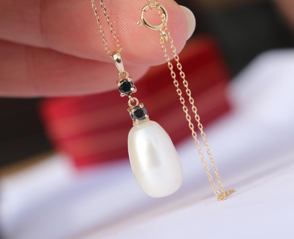 14 kt gouden collier saffier parel collier ketting dames, Katwijk, Juwelina, Nieuw, Ophalen of Verzenden