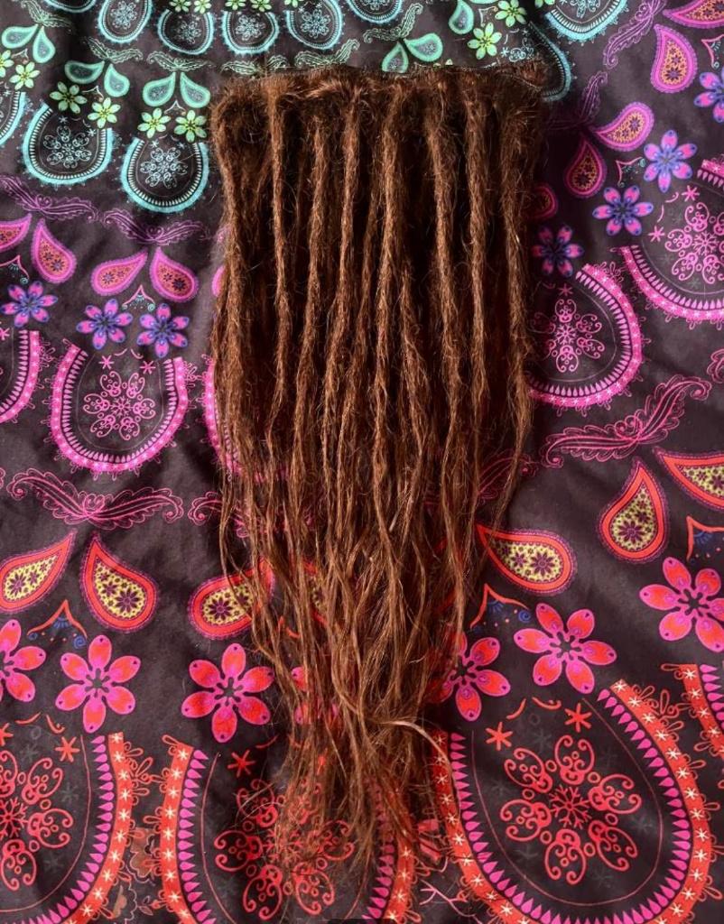 50 roodbruine human hair clip dread extensions 45-50cm 350€, Ophalen of Verzenden, Nieuw, Pruik of Haarverlenging