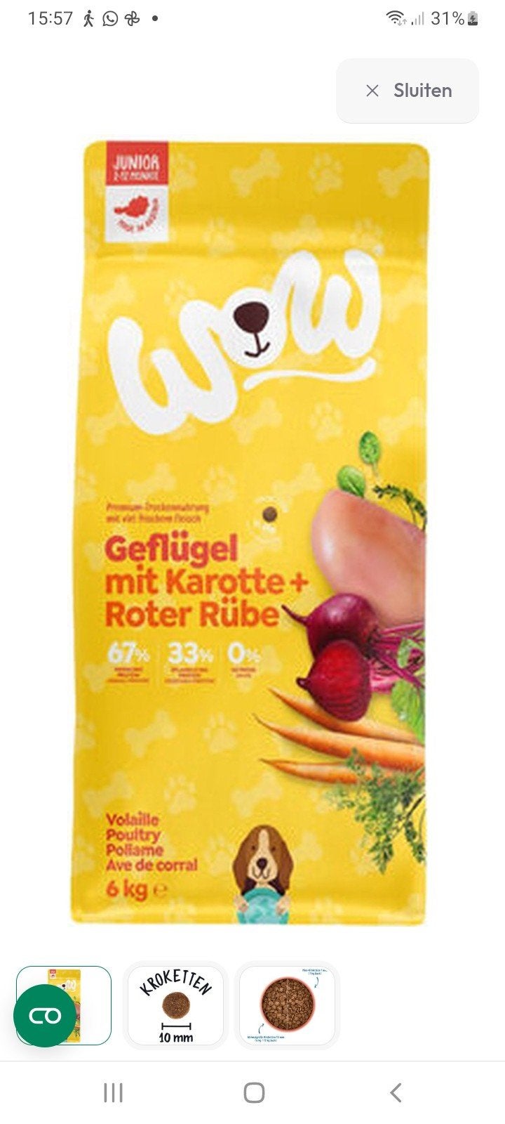 2 zakken van 6kg wow brokken, Dieren en Toebehoren, Dierenvoeding, Ophalen of Verzenden, Hond