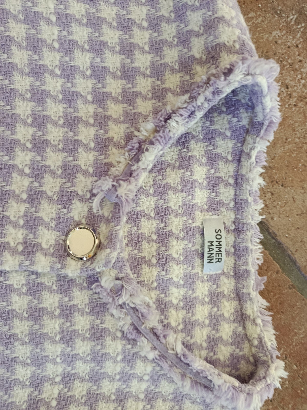 Jasje Sommer Mann lila crème geruit maat 42. 10 euro., Ophalen of Verzenden, Zo goed als nieuw, Maat 42/44 (L)