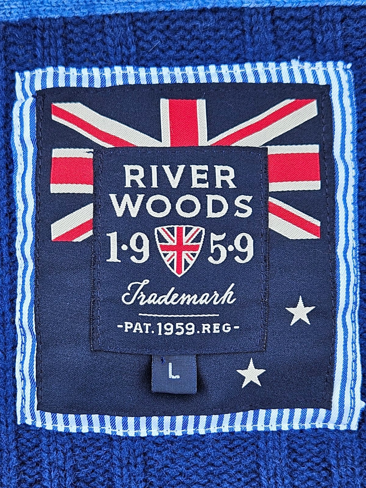 River Woods warm gebreid deels wollen vest (L) Schoon zgan, Maat 52/54 (L), Blauw, ., Ophalen of Verzenden