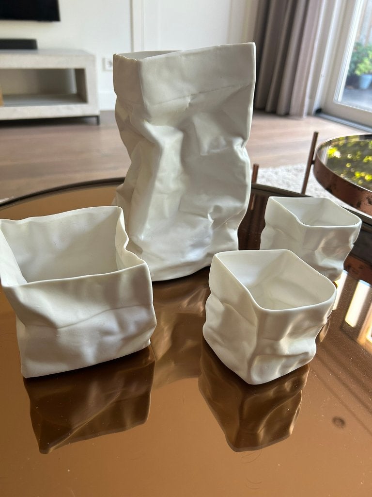 Serax Paperbag 4x ontwerp Kiki van Eijk keramiek, Wit, Nieuw, Ophalen of Verzenden, 22 cm