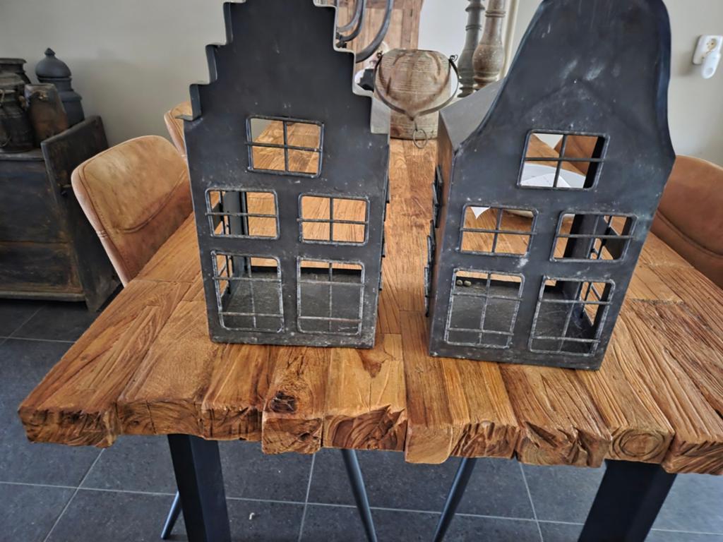 Set van 2 metalen huisjes - decoratieve kandelaars, Huis en Inrichting, Woonaccessoires | Overige, Ophalen, Metaal, Industrieel