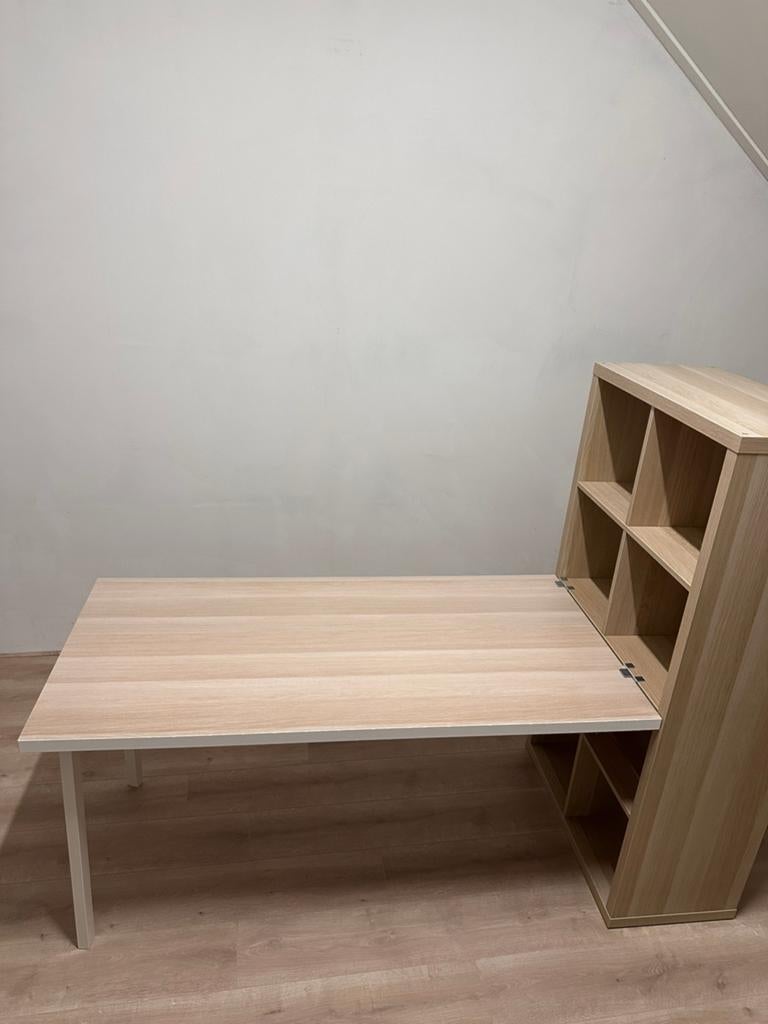 Ikea Kallax/Linnmon Bureau met Kast en Opbergdozen, Ophalen, Opbergruimte, Spaanplaat of MDF, Zo goed als nieuw