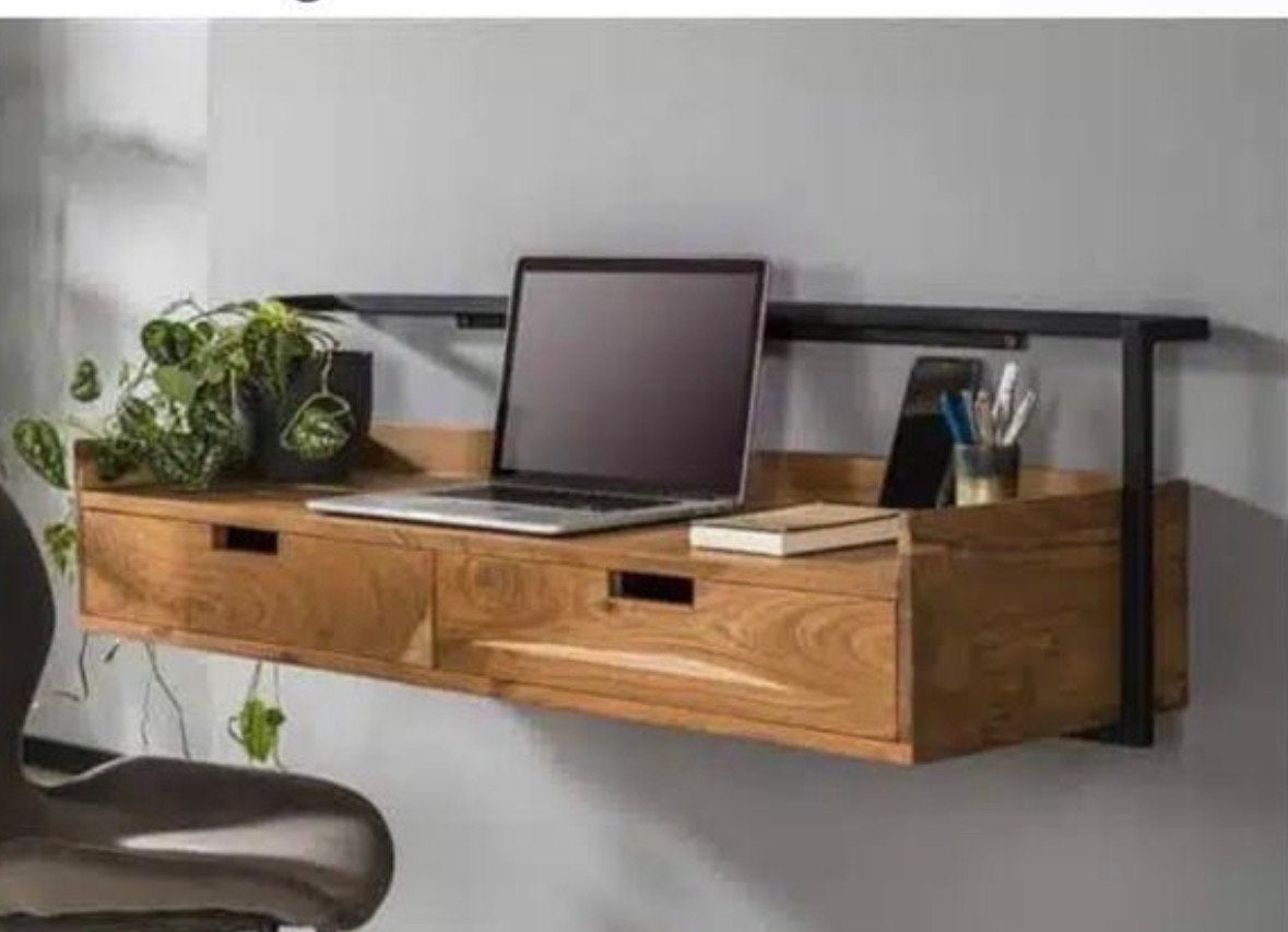 Zwevend bureau met lades - Hout en Metaal, Ophalen, Bruin, Zo goed als nieuw, Overige merken