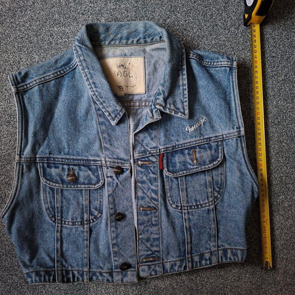 Vintage Cropped denim jacket maat L, Ophalen, Blauw, Zo goed als nieuw, Korte mouw