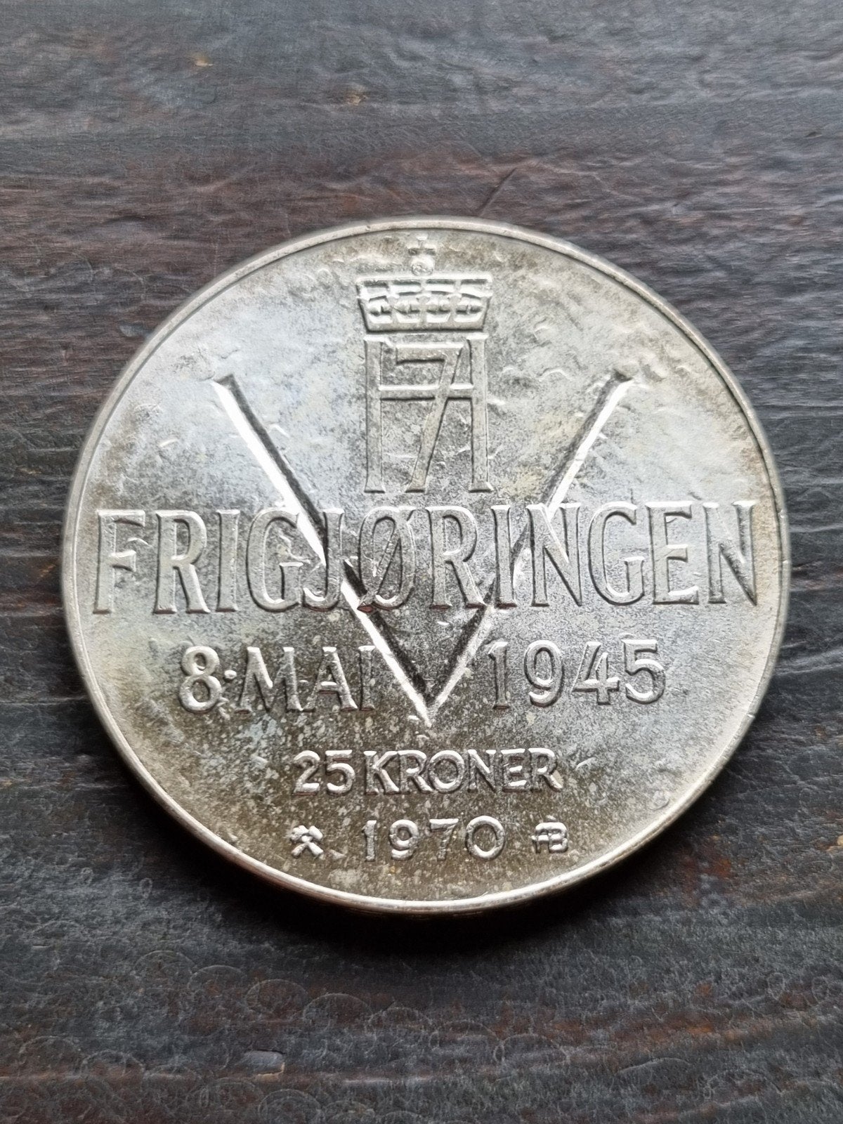 25 kronen 1945 Noorwegen zilver, Ophalen of Verzenden, Overige landen, Zilver