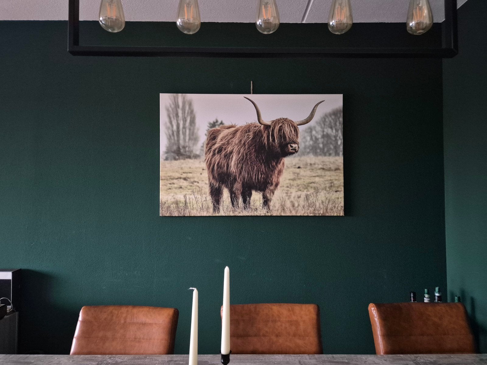 Schilderij Schotse Hooglander - 120x80 cm - Zeer goede staat, Ophalen, Zo goed als nieuw, Schilderij, 100 tot 125 cm