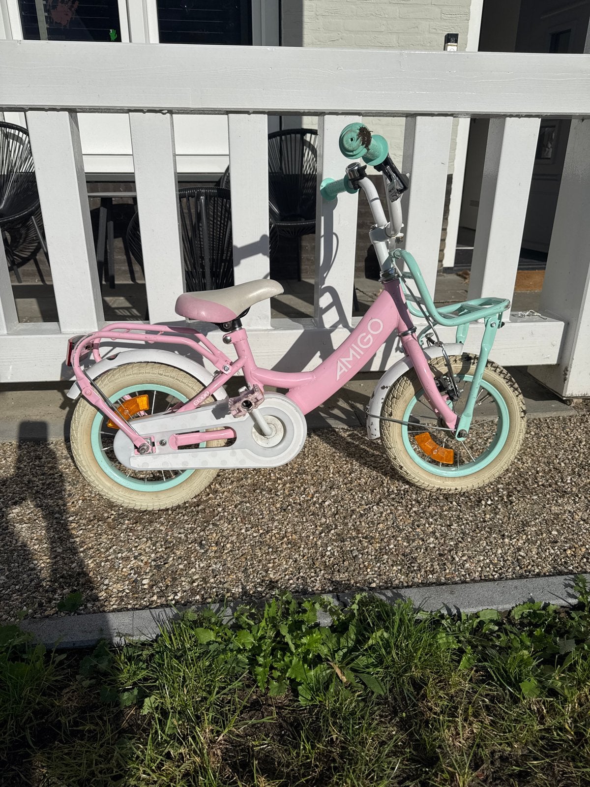 Amigo Kinderfiets 12 inch Roze, Fietsen en Brommers, Ophalen, Gebruikt, Terugtraprem, Minder dan 16 inch