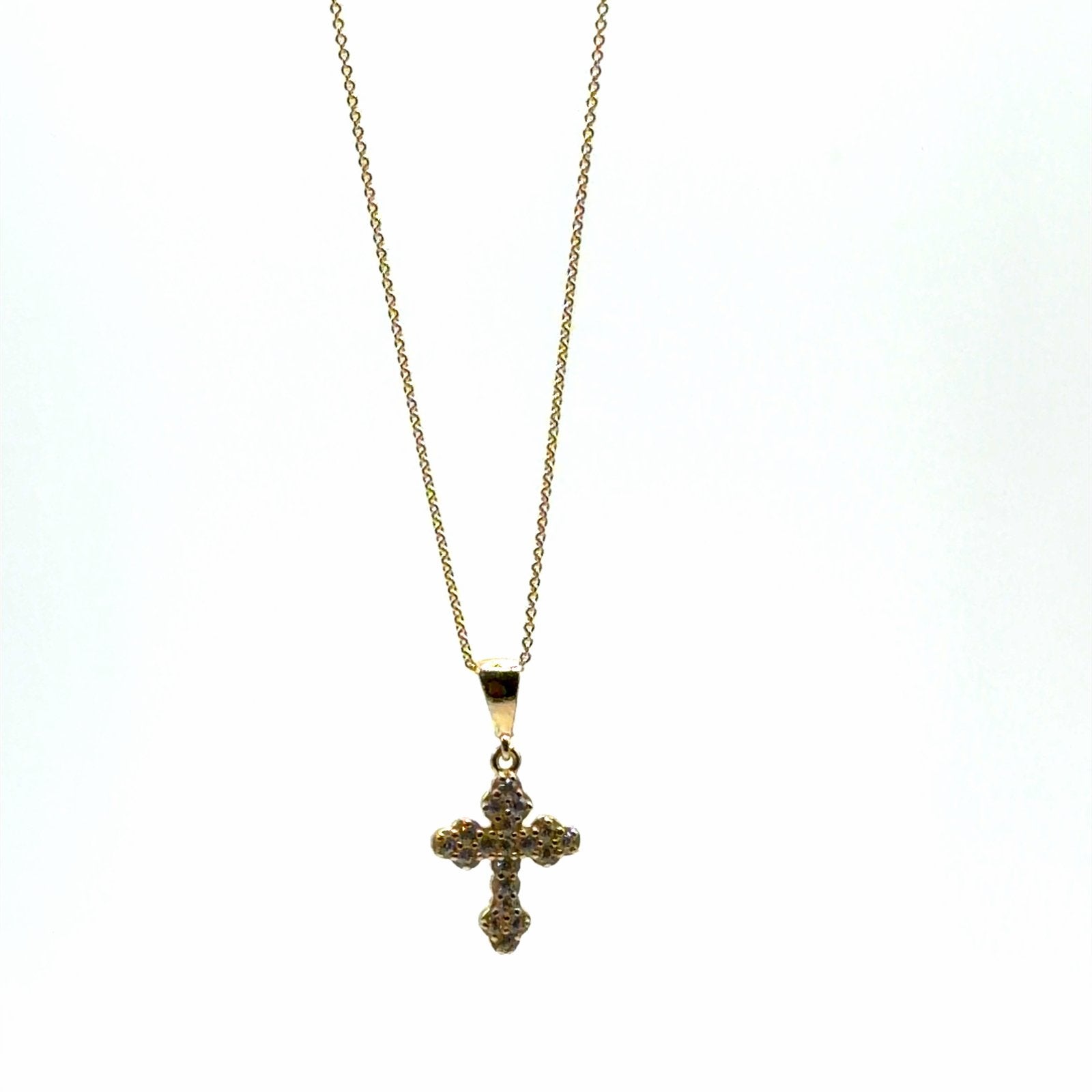 Gouden ketting met kruis hanger en zirkonia steentjes, W, Nieuw, Ophalen of Verzenden, W