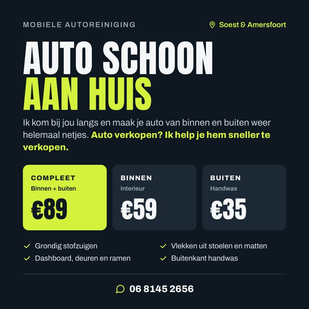 Auto schoonmaken aan huis – Soest, Amersfoort en omgeving, Komt aan huis