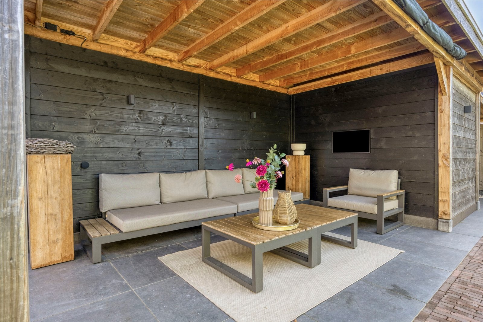 Complete Life Tuinset 5-delig met kussens, Tuin en Terras, Tuinsets en Loungesets, Ophalen, 5 zitplaatsen, Gebruikt, Hout