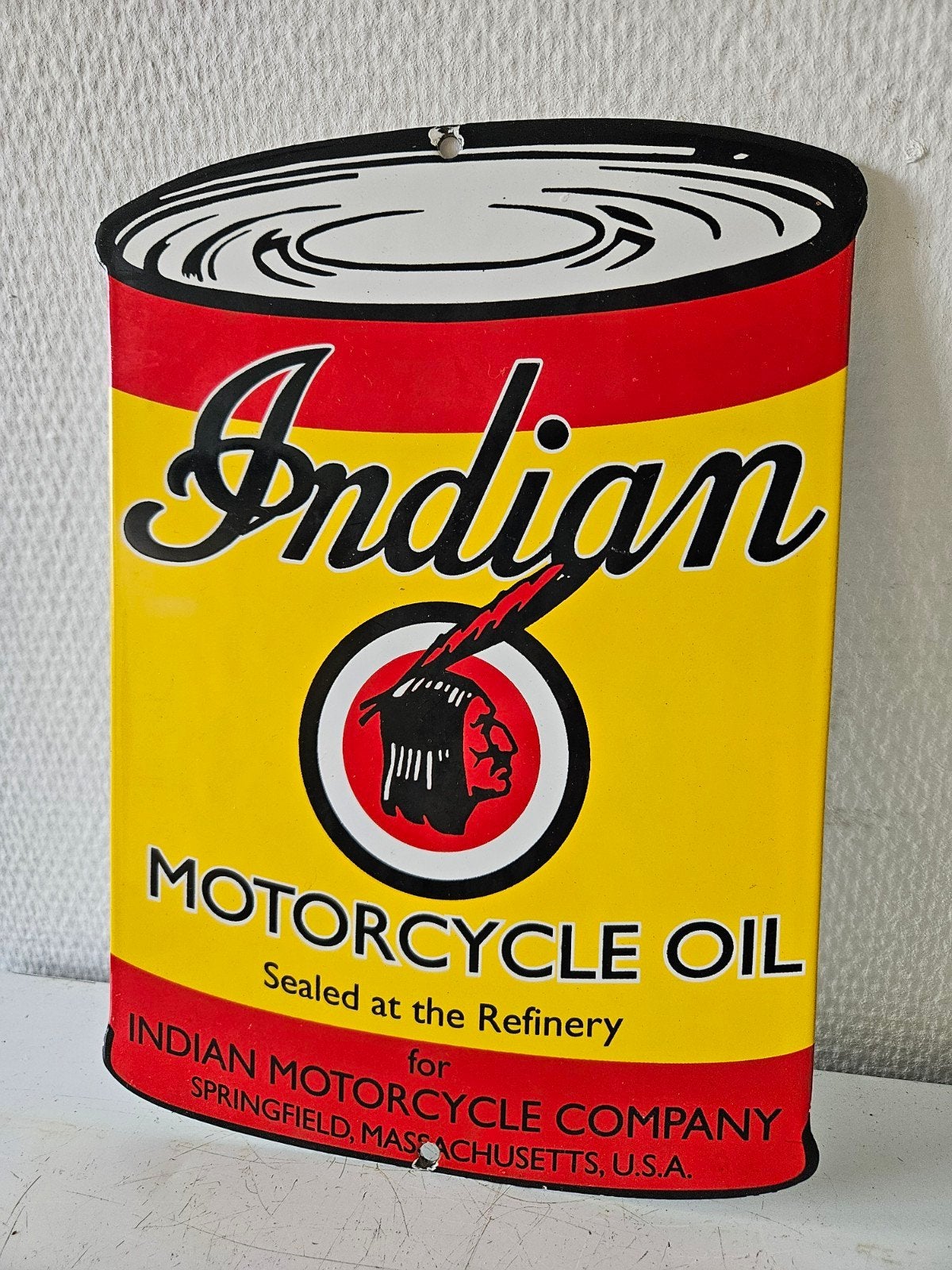 Vintage Indian Motorcycle Oil Emaille Reclamebord, Ophalen of Verzenden