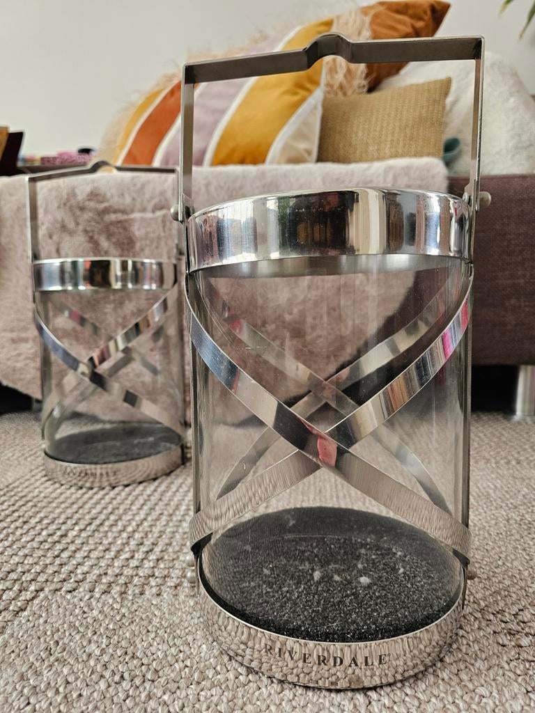 2 zilverkleurige Riverdale lantaarns 2040cm, Ophalen, Zo goed als nieuw