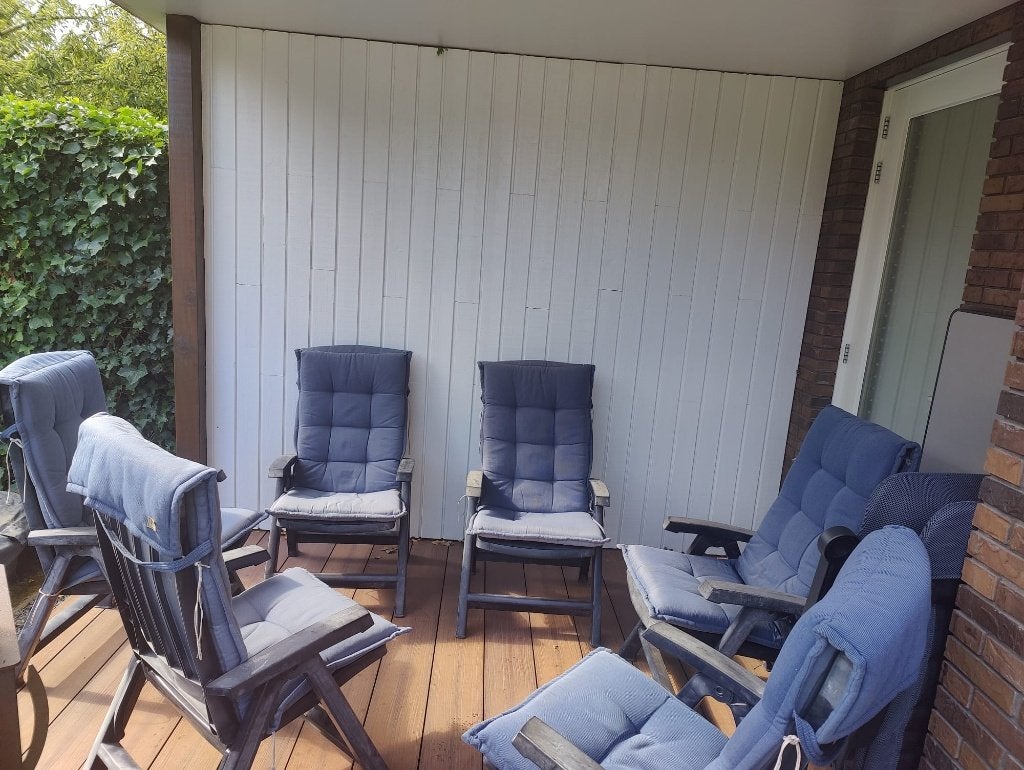 6 GRATIS TUINSTOELEN MET BIJBEHORENDE TUINKUSSENS, Ophalen, Gebruikt, Kunststof, Inklapbaar