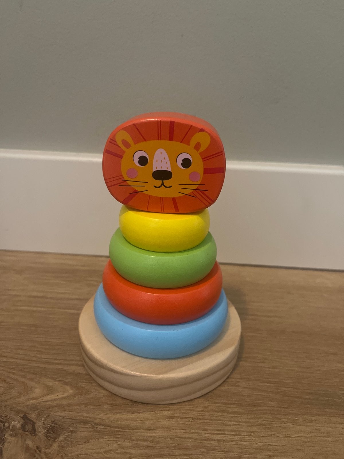 Houten stapeltoren leeuw - Baby speelgoed, Ophalen, Zo goed als nieuw, Overige typen