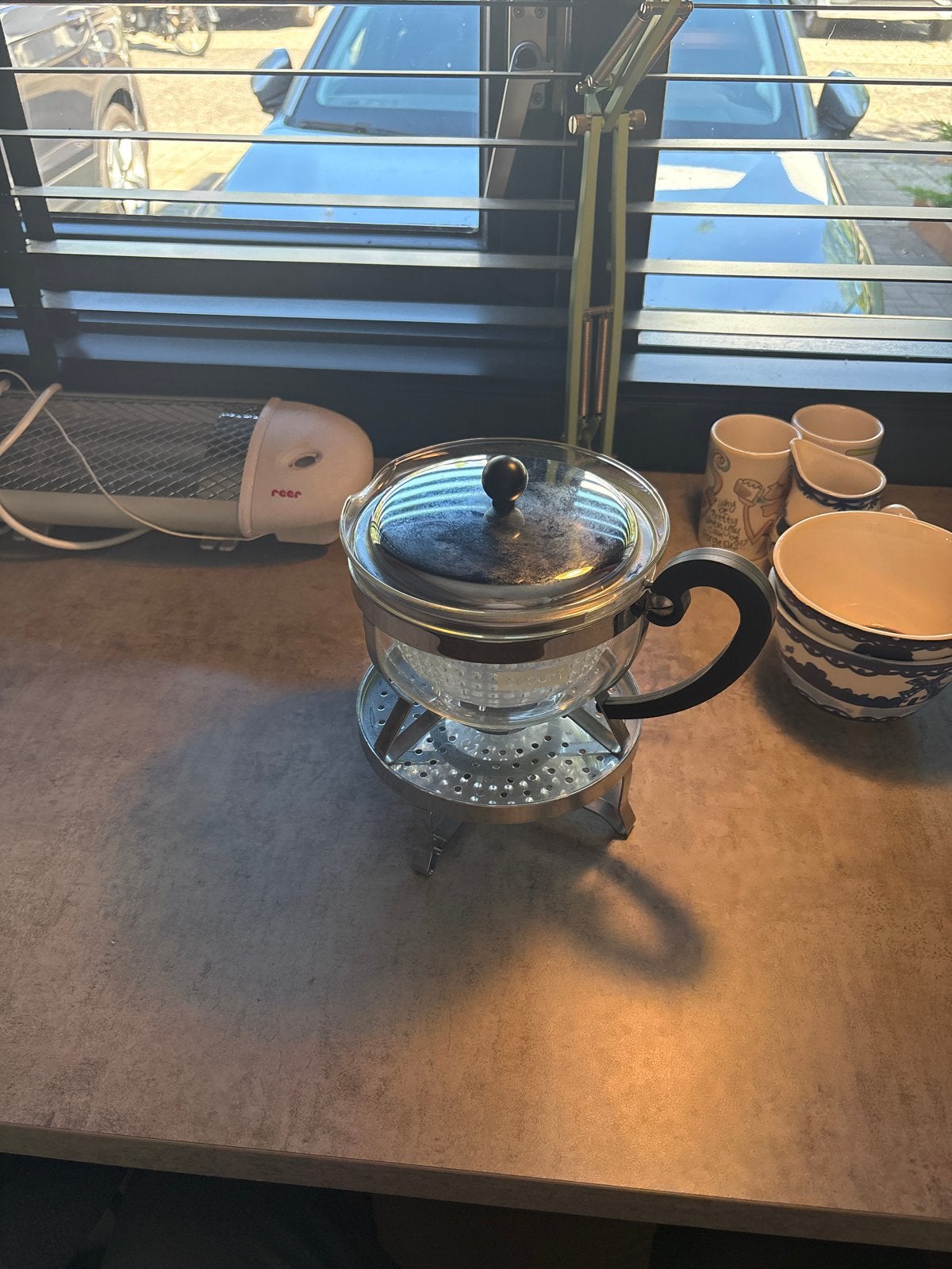 Bodum theepot met theelichtje, glas en metaal, Theepot/fluitketel, Bodum, Ophalen of Verzenden, Zwart