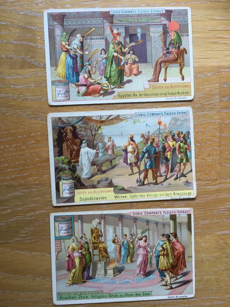 3 Liebig reclame 7x11cm, Gebruikt, Ophalen of Verzenden, Voor 1940, Prent