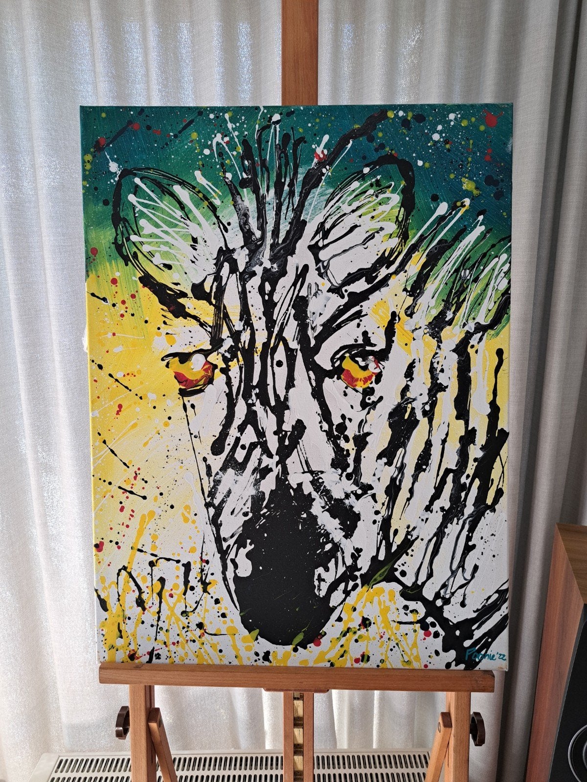 Lazy Zebra Schilderij splatter origineel modern, Antiek en Kunst, Ophalen of Verzenden