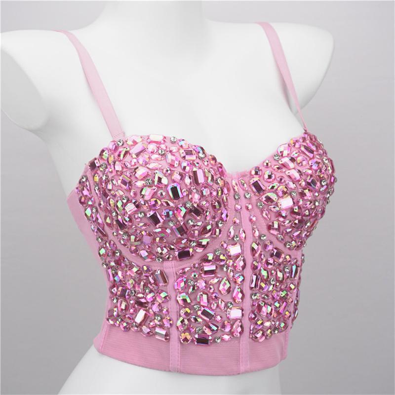 Roze glitter dames korset top / crop topje festival vrouwen, Verzenden, Nieuw, Roze, Zonder mouw