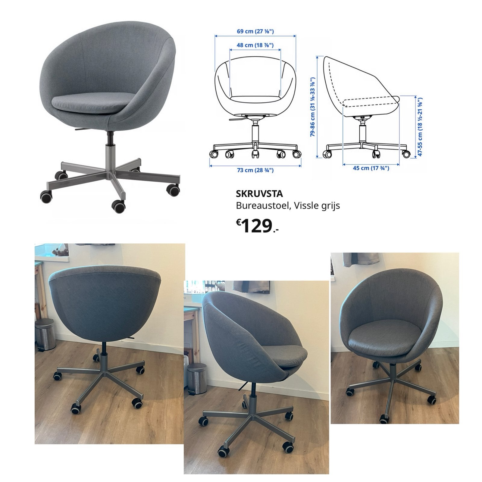 Bureaustoel (van IKEA) voor €60, Huis en Inrichting, Ophalen, Zo goed als nieuw, Grijs, Bureaustoel