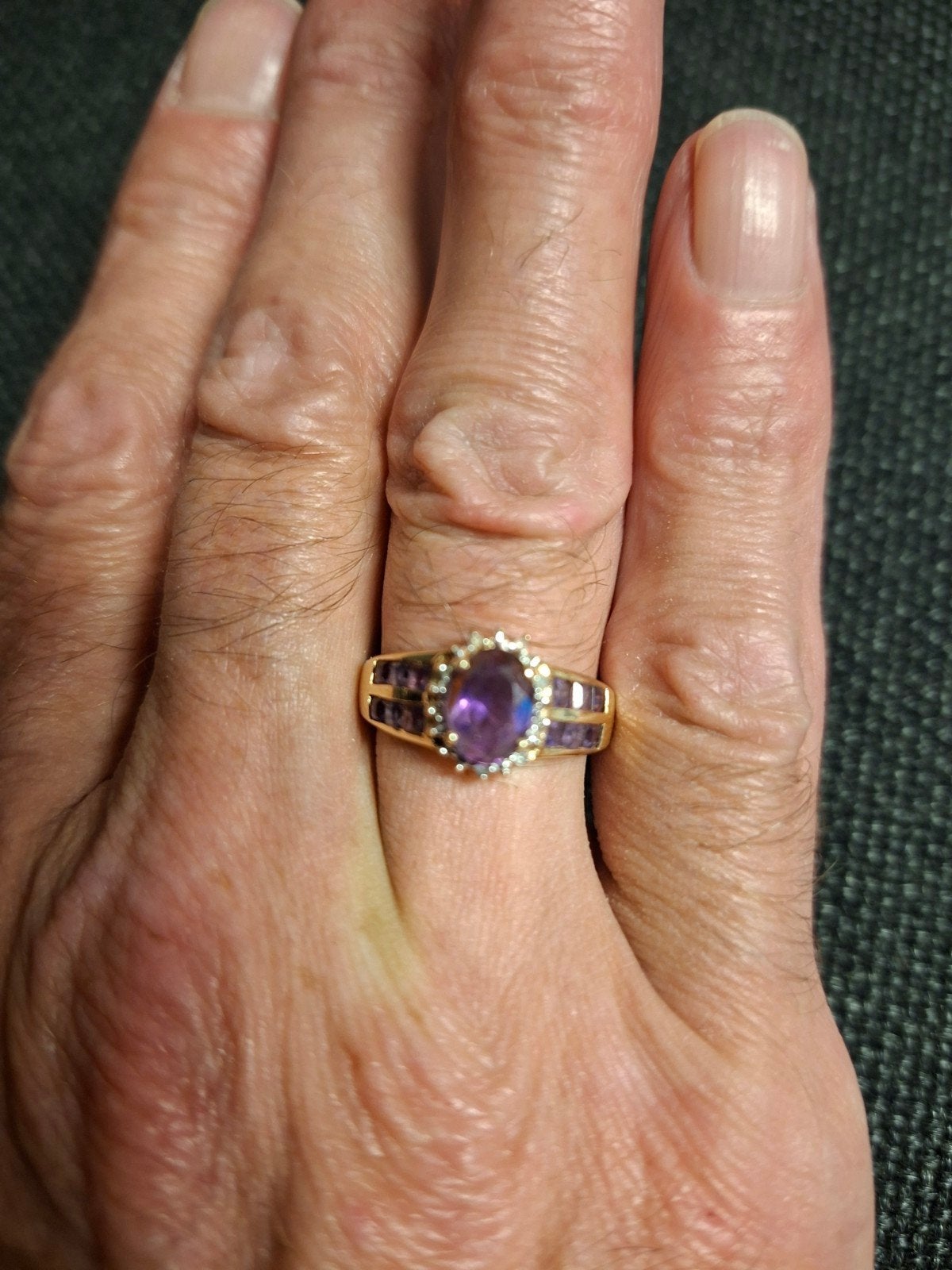 14 karaat gouden Ring Amethist & Steentjes 3.5 gram Maat 17, Ophalen, Zo goed als nieuw, 17 tot 18, Dame