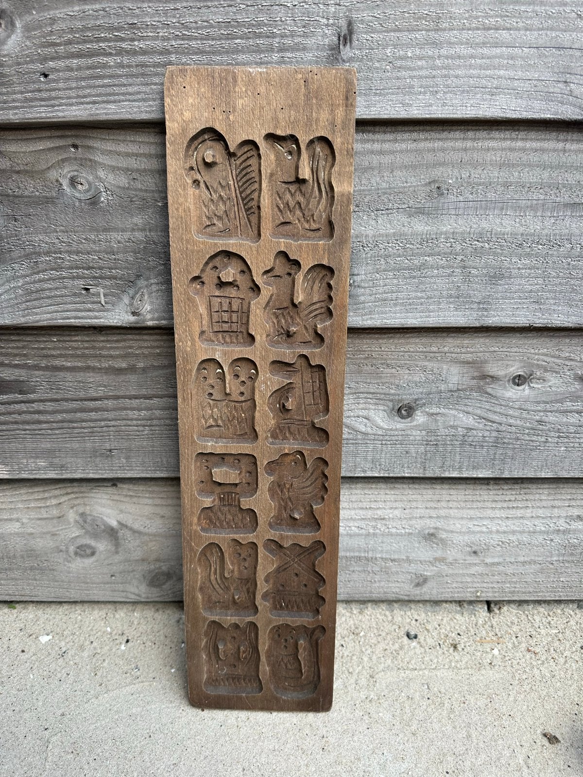 Antieke houten speculaasplank met diverse figuren, Ophalen of Verzenden