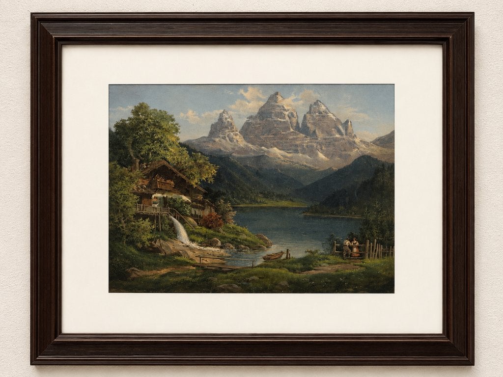 Afbeelding schilderij met vintage lijst, Ophalen, Landschap, Print, Papier