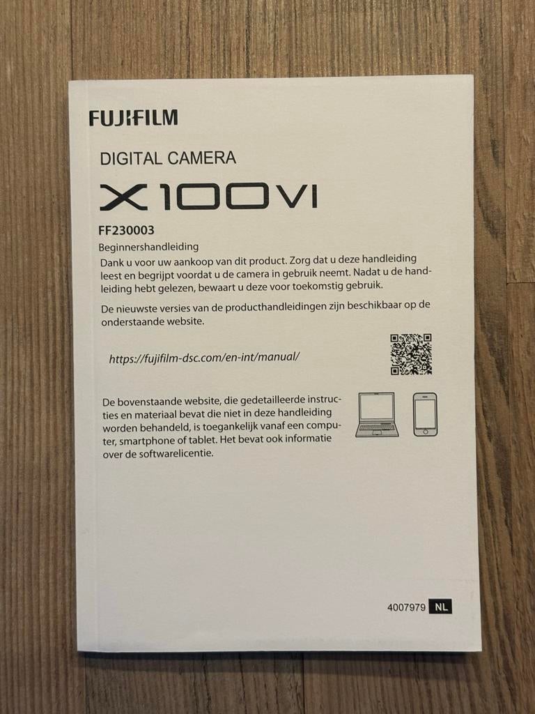 Handleiding Fujifilm X100VI nederlandstalig, Ophalen of Verzenden, Zo goed als nieuw, Techniek