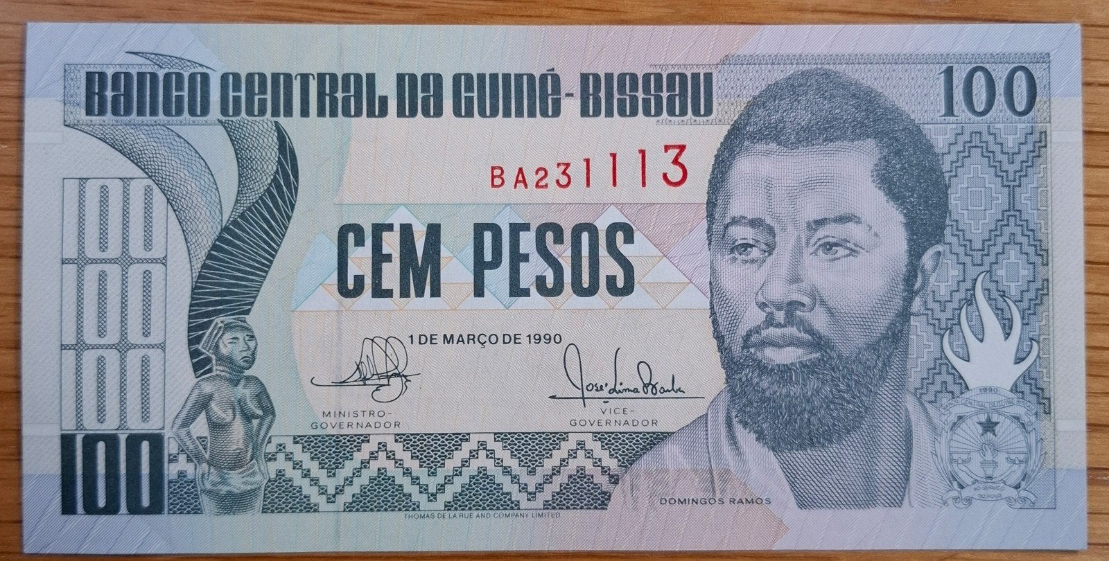 193# Guinee Bissau 100 Pesos 1990 P11, Postzegels en Munten, Bankbiljetten | Afrika, Ophalen of Verzenden, Guinee