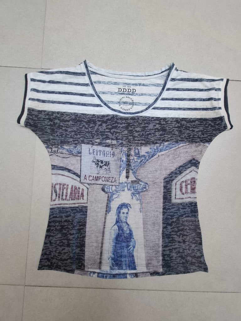DDDD shirt top t-shirt  dividere s 36 blauw wit, Dividere, Blauw, Ophalen of Verzenden, Korte mouw