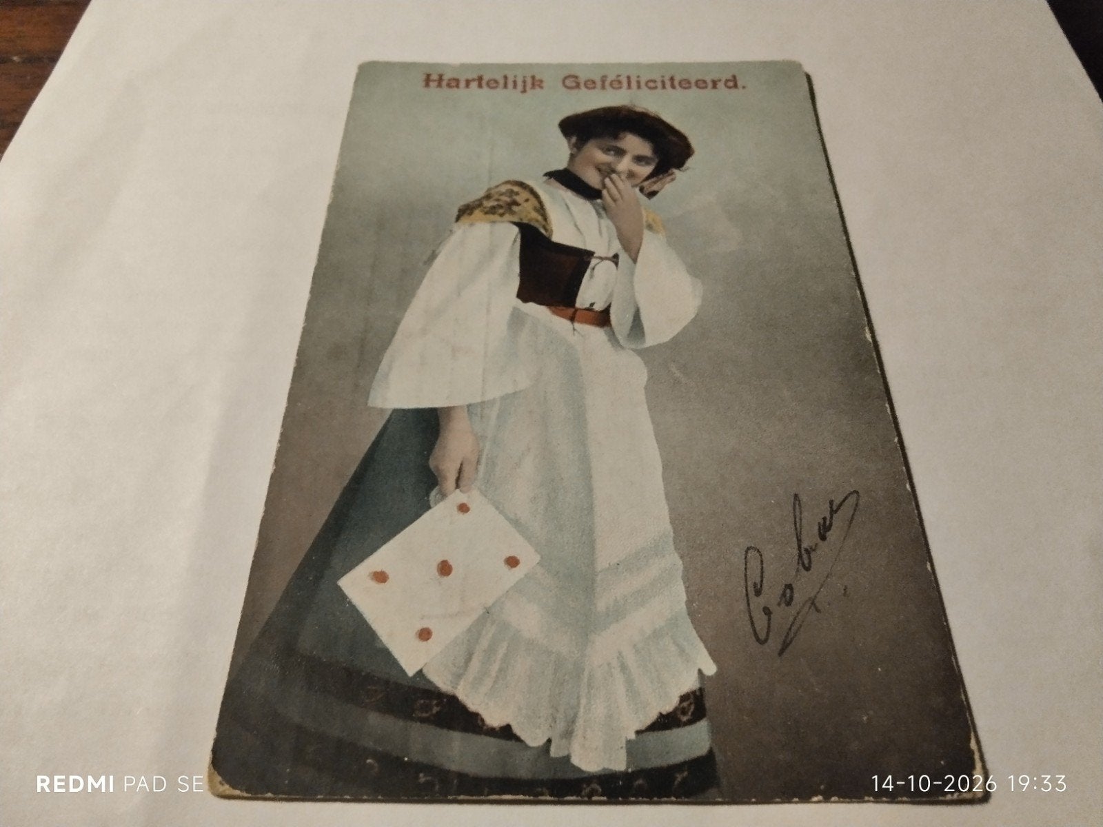 Oude ansichtkaart 'Hartelijk Gefeliciteerd' - Vrouw ., Ophalen of Verzenden, Voor 1920, Gelopen