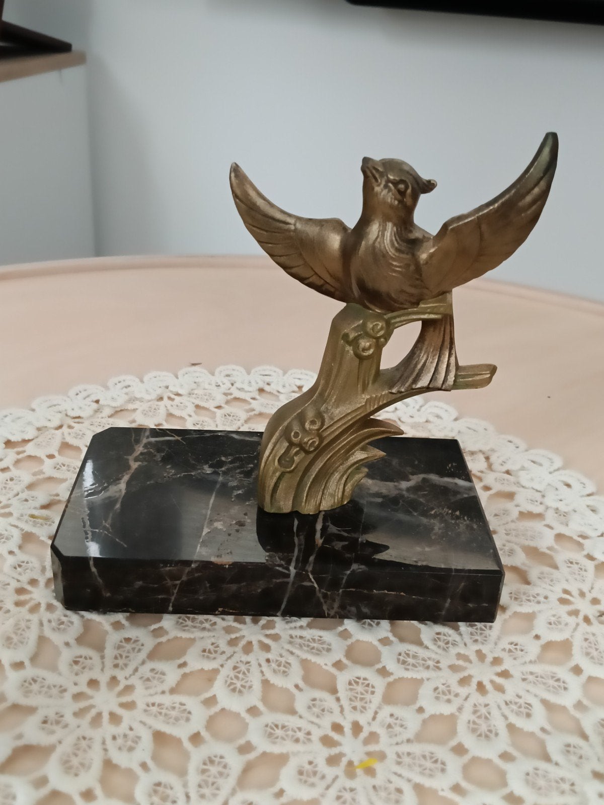 Vintage bronzen vogel op marmeren voet, Ophalen of Verzenden
