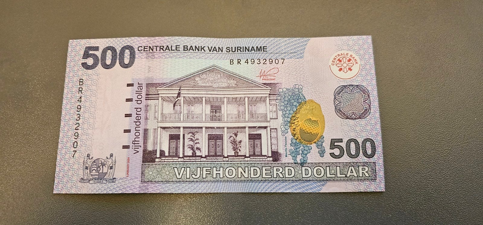 Surinaams 500 Dollar biljet SRD, Postzegels en Munten, Ophalen of Verzenden, Zuid-Amerika, Los biljet