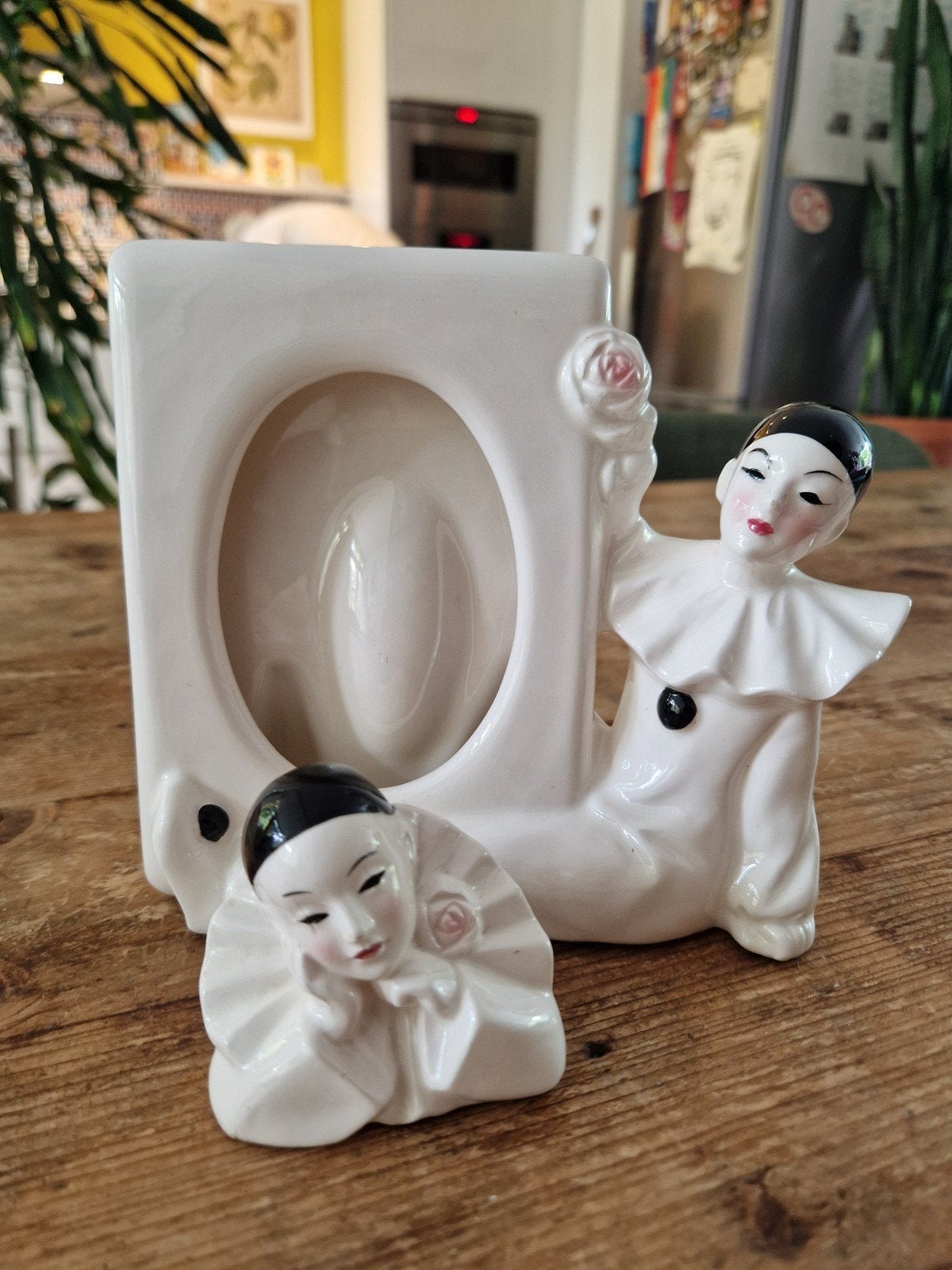 Pierrot fotolijstje en beeldje keramiek, Ophalen of Verzenden